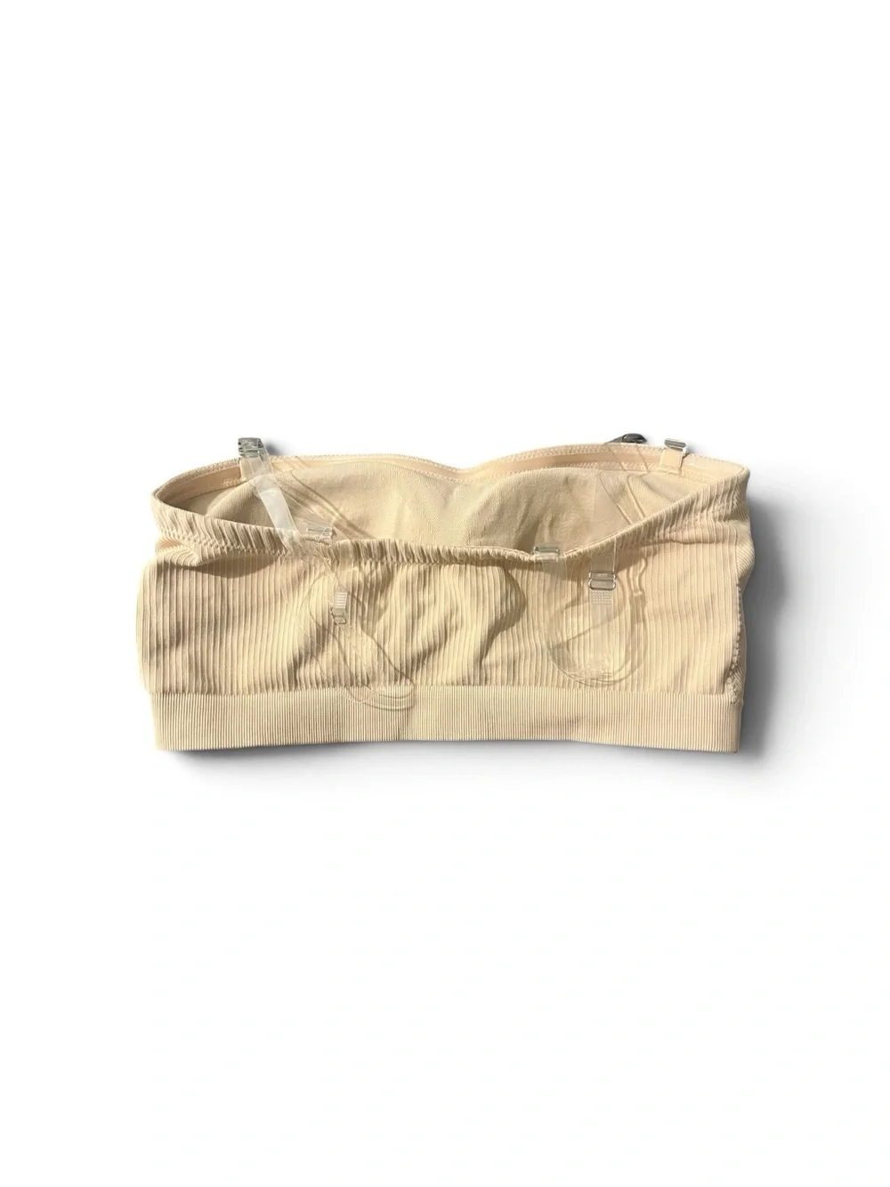 🖤 Nude Ribbed Strapless Bandeau Bra w/ Attachable Straps | Size L | NWOT